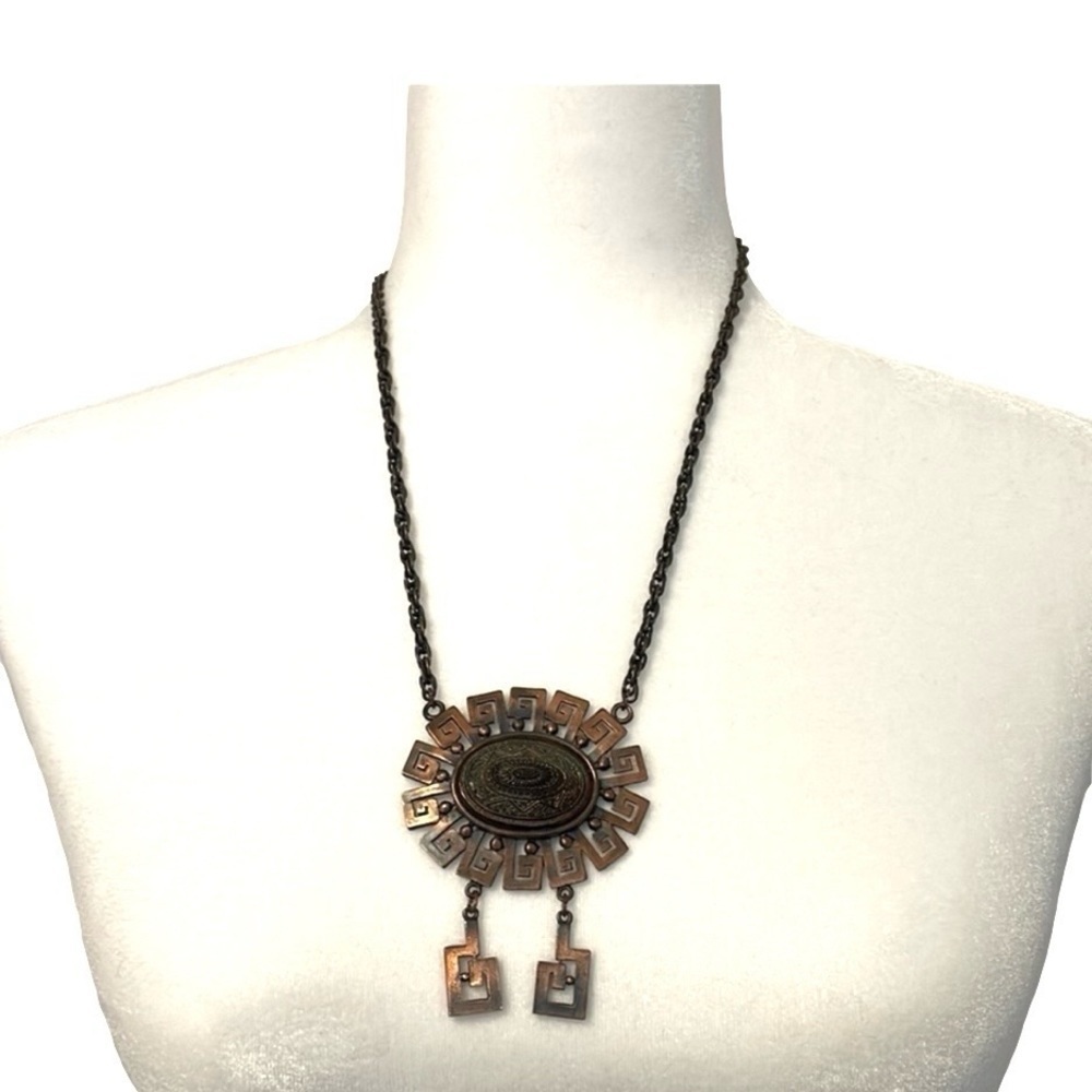 Vintage Greek Inspiration Copper Keys and Glass Necklace